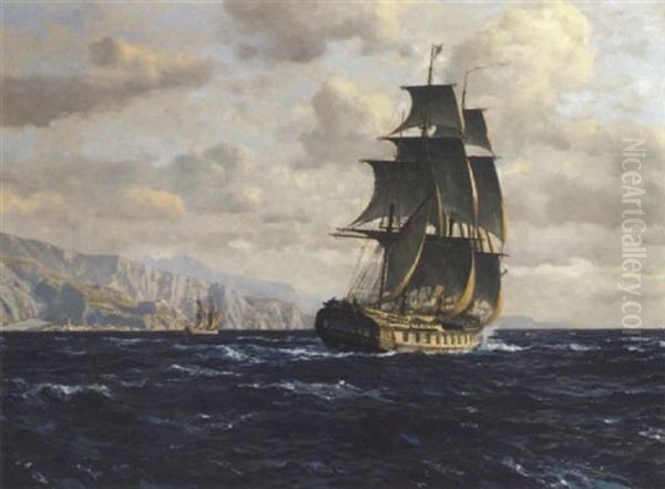 Frigates Off An Adriatic Port Oil Painting by Michael Zeno Diemer