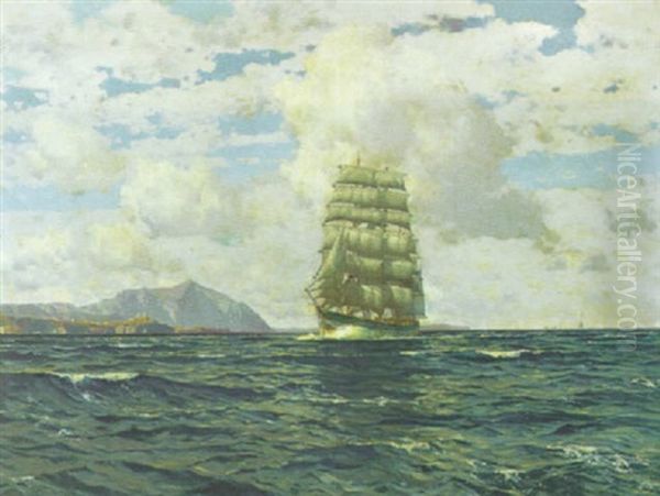 Marine Mit Dreimaster Vor Felsiger Kuste Oil Painting by Michael Zeno Diemer