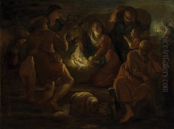 Nocturnal Nativity With Shepherds Oil Painting by Abraham van Diepenbeeck