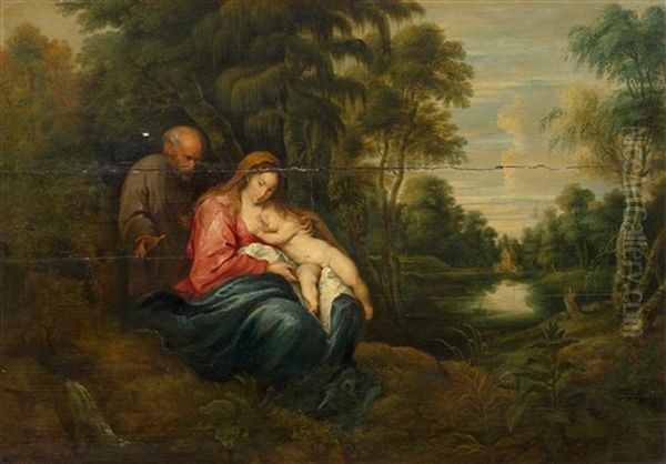 The Holy Family In A Landscape Oil Painting by Abraham van Diepenbeeck