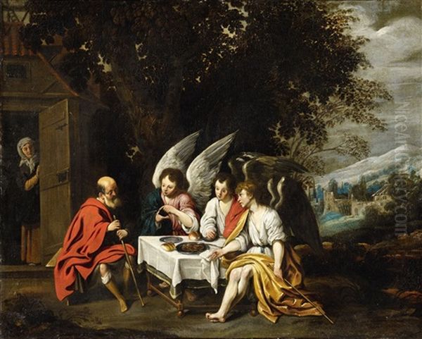 Abraham And The Three Angels Oil Painting by Abraham van Diepenbeeck