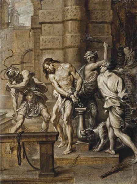 The Flagellation, En Brunaille Oil Painting by Abraham van Diepenbeeck