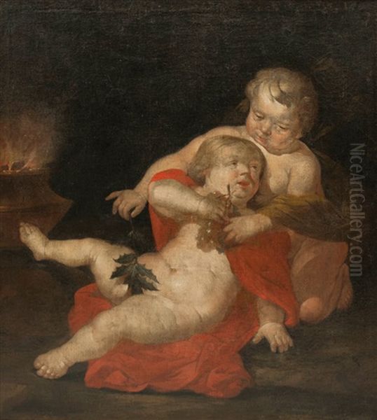 Two Putti As Allegory Of Autumn Oil Painting by Abraham van Diepenbeeck