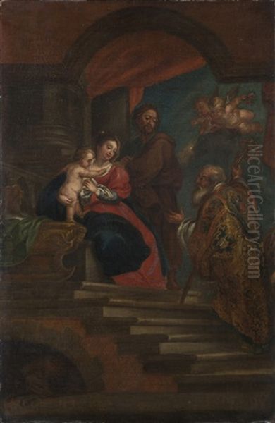 Bottega Di Sacra Famiglia Con Sacro Vescovo Oil Painting by Abraham van Diepenbeeck