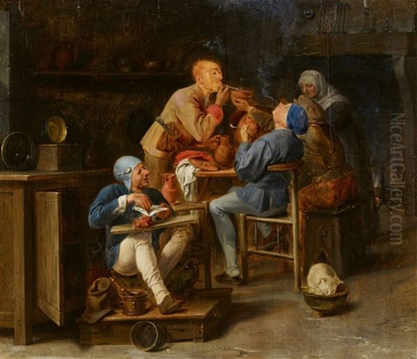 The Smokers Oil Painting by Abraham Diepraam