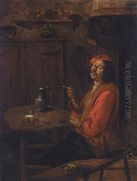 An Interior With A Boor Drinking And Smoking Oil Painting by Abraham Diepraam