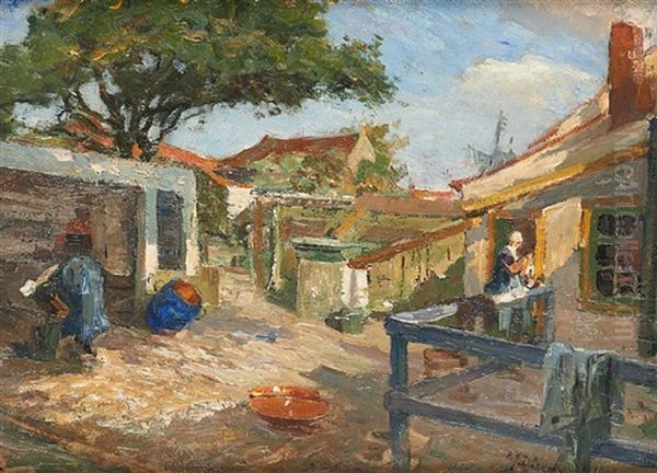 Les Travaux A La Ferme Oil Painting by Pierre Jacques Dierckx