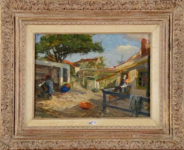 Cour De Ferme Ensoleillee Oil Painting by Pierre Jacques Dierckx