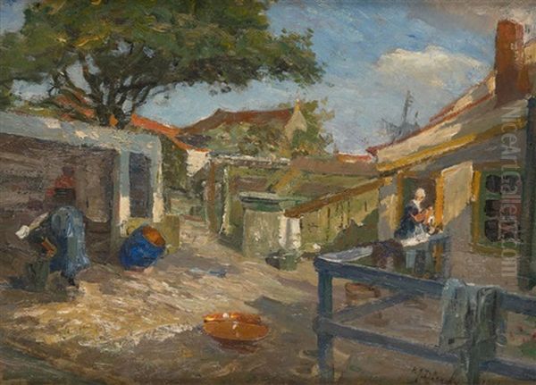 Cour De Ferme Ensoleillee Oil Painting by Pierre Jacques Dierckx