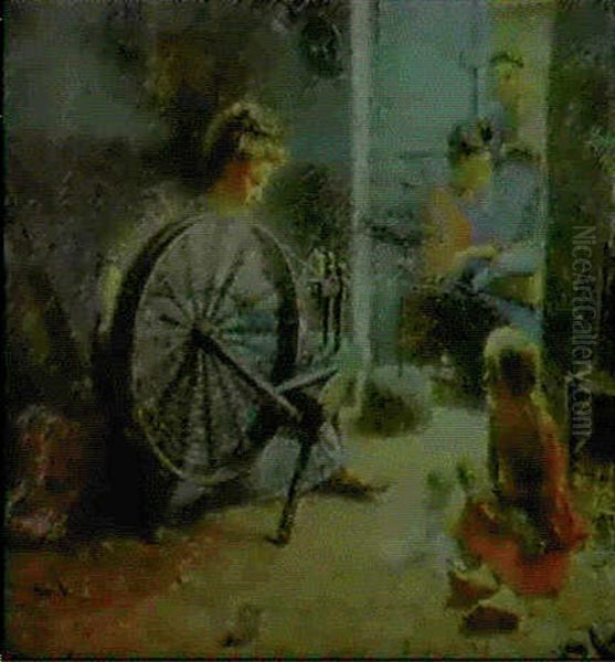 A Family Of Weavers In Flanders Oil Painting by Pierre Jacques Dierckx