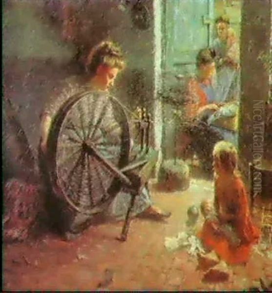 A Family Of Weavers In Flanders Oil Painting by Pierre Jacques Dierckx