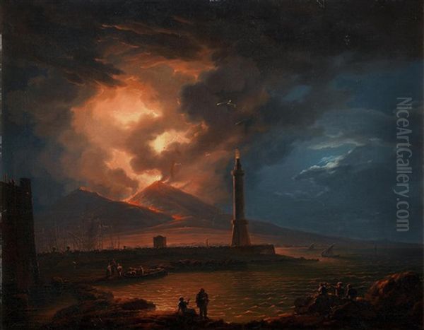 The Eruption Of Mount Vesuvius Oil Painting by Albert Christoph Dies