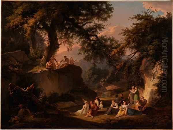 Arcadian Scene With Music-making Pan Oil Painting by Albert Christoph Dies