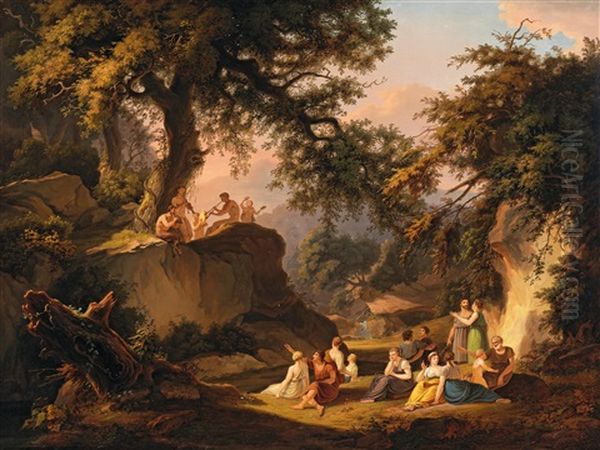 Arcadian Scene With Pan Playing Music Oil Painting by Albert Christoph Dies