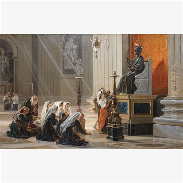 Priere Dans La Basilique Oil Painting by Cesare Dies