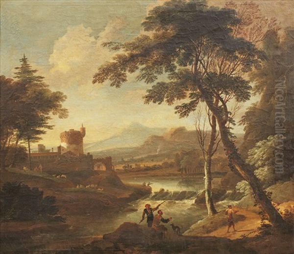 Landscape With River And A Castle In The Back Oil Painting by Adriaen Van Diest