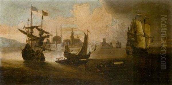 Dutch And English Shipping Before A Levantine Port (constantinople?) Oil Painting by Adriaen Van Diest