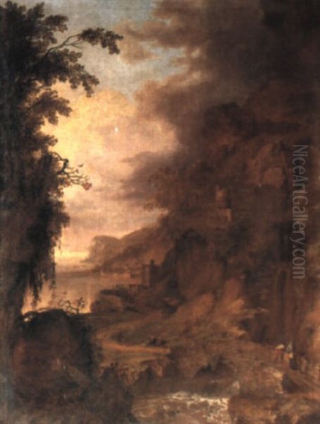 Wooded River Landscape With A Church Oil Painting by Adriaen Van Diest