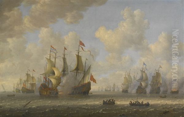 The Battle Of Scheveningen, With The Naval Forces Of The Dutch Republic And The Commonwealth Of England, 10 August 1653 Oil Painting by Jeronymus Van Diest