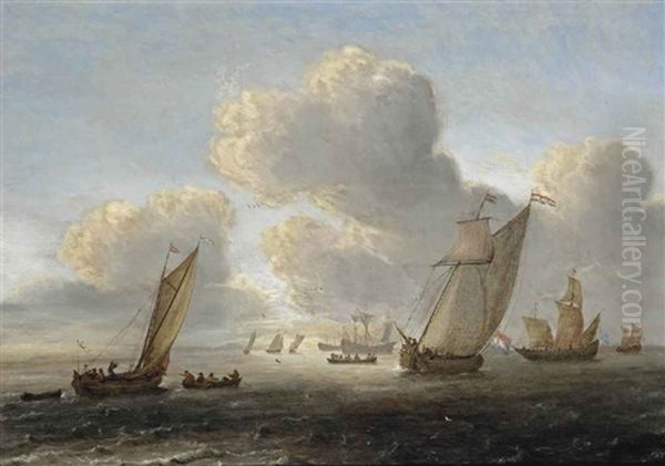 Shipping On Calm Water Oil Painting by Jeronymus Van Diest