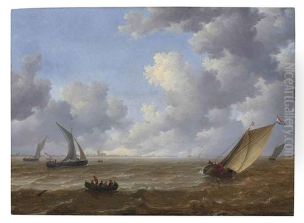 Wijdschips Tacking Offshore In A Stiff Breeze Oil Painting by Jeronymus Van Diest