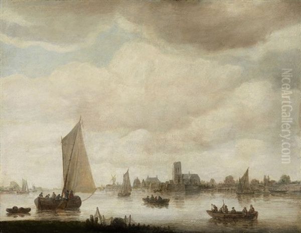 Schiffe Vor Dordrecht Oil Painting by Jeronymus Van Diest