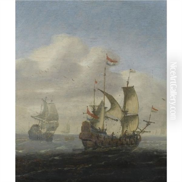 A Seascape With Dutch Frigates Oil Painting by Jeronymus Van Diest