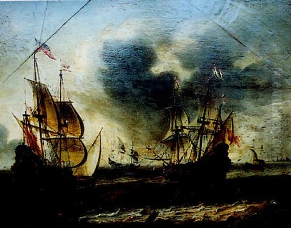 Combat Naval Oil Painting by Jeronymus Van Diest