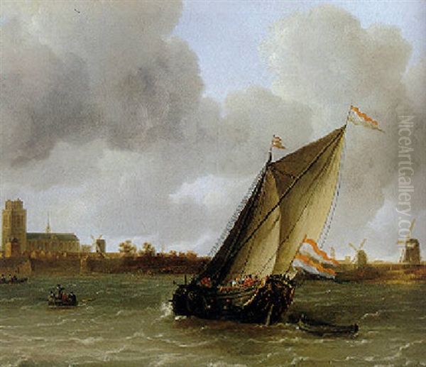 Dutch Shipping Off Dordrecht Oil Painting by Jeronymus Van Diest