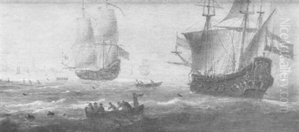 Combat Naval Aux Abords D'une Ville Hollandaise by Jeronymus Van Diest