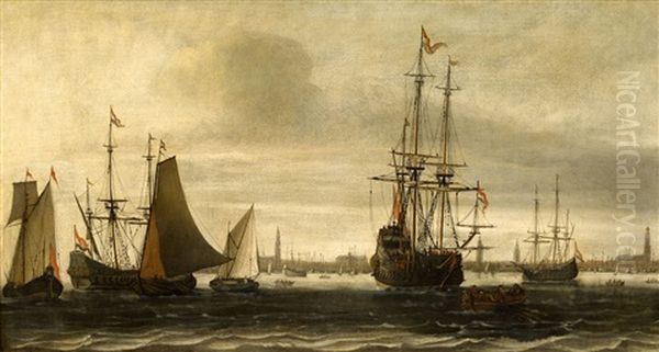 A View Of The Harbour Of Amsterdam Oil Painting by Willem van Diest