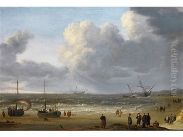 Hollandischer Strand Mit Segelschiffen Und Figurenstaffage Oil Painting by Willem van Diest