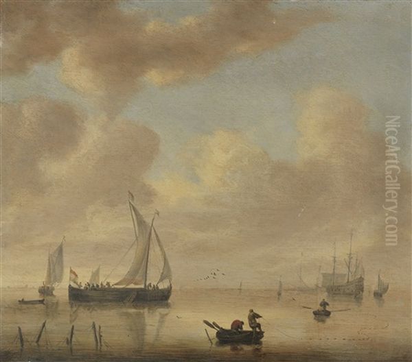 Segelschiffe Und Fischer Auf Ruhigem Meer Oil Painting by Willem van Diest