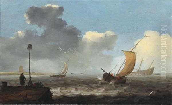 Bateaux Au Mouillage Vus Du Bord De La Digue Oil Painting by Willem van Diest