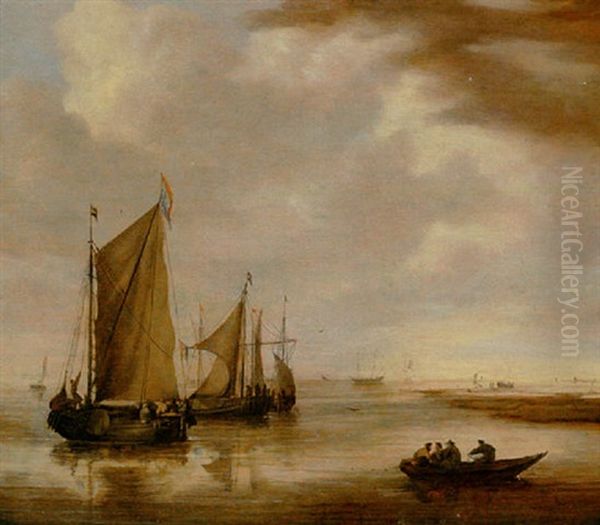 Shipping In A Calm In Coastal Waters Oil Painting by Willem van Diest