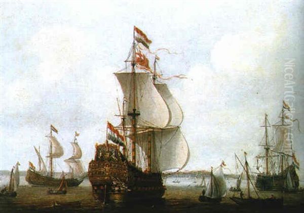 The Royal Charles, Captured By Admiral De Ruyter From The River Medway On June 11th, 1667, Being Escorted By Dutch Warships In To The Maas Estuary Oil Painting by Willem van Diest