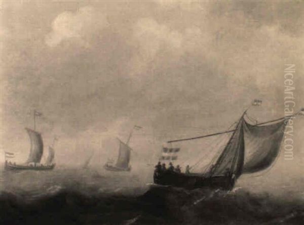 A Wijdschip On A Choppy Sea, Other Shipping Beyond Oil Painting by Willem van Diest