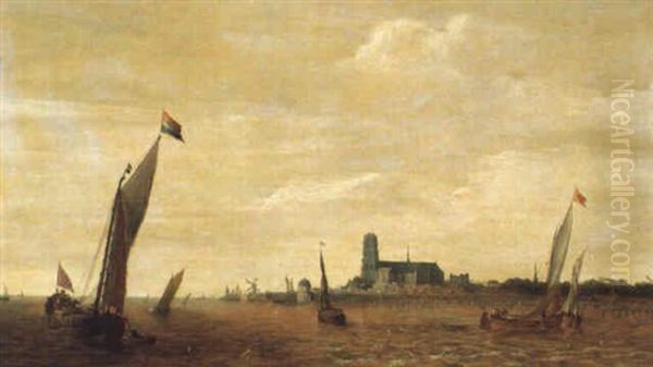 Marine Devant La Ville De Dortrecht Oil Painting by Willem van Diest