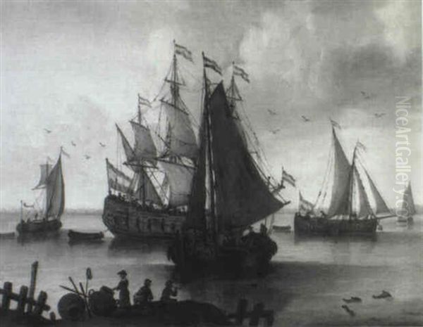 Marine Avec Vaisseaux Par Temps Calme Oil Painting by Willem van Diest