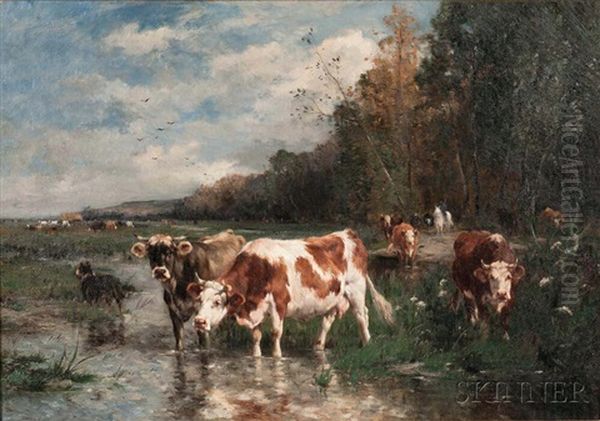 Cows Watering Oil Painting by Marie Dieterle