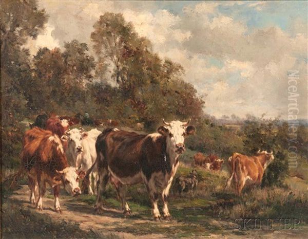 Cows At The Forest Edge Oil Painting by Marie Dieterle