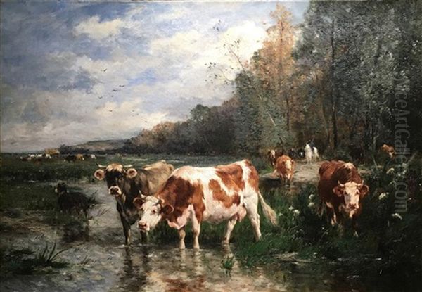 Cows Watering Oil Painting by Marie Dieterle