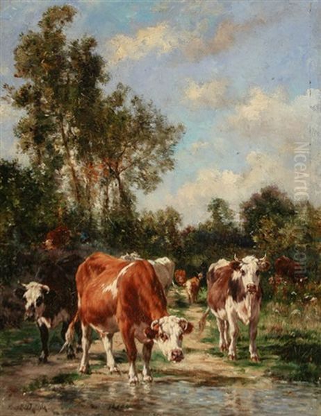 Cows Watering Oil Painting by Marie Dieterle