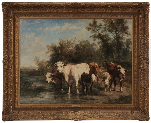 Cows Crossing Stream Oil Painting by Marie Dieterle