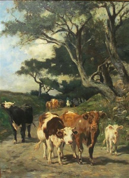 Cattle On A Track Oil Painting by Marie Dieterle