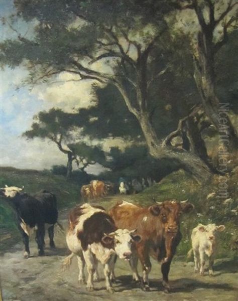 Cattle On A Track Oil Painting by Marie Dieterle