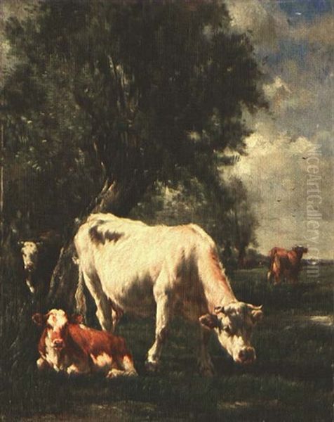 Weidendes Vieh Unter Baumgruppe Oil Painting by Marie Dieterle