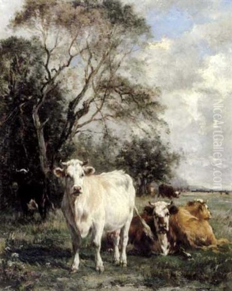 Vaches Au Pre Oil Painting by Marie Dieterle