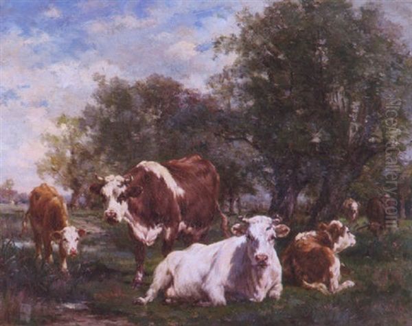 Cows In A Meadow Oil Painting by Marie Dieterle