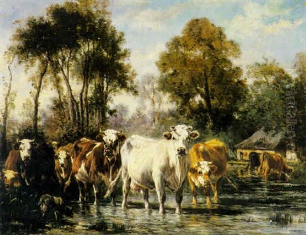 Cows In A Landscape Oil Painting by Marie Dieterle